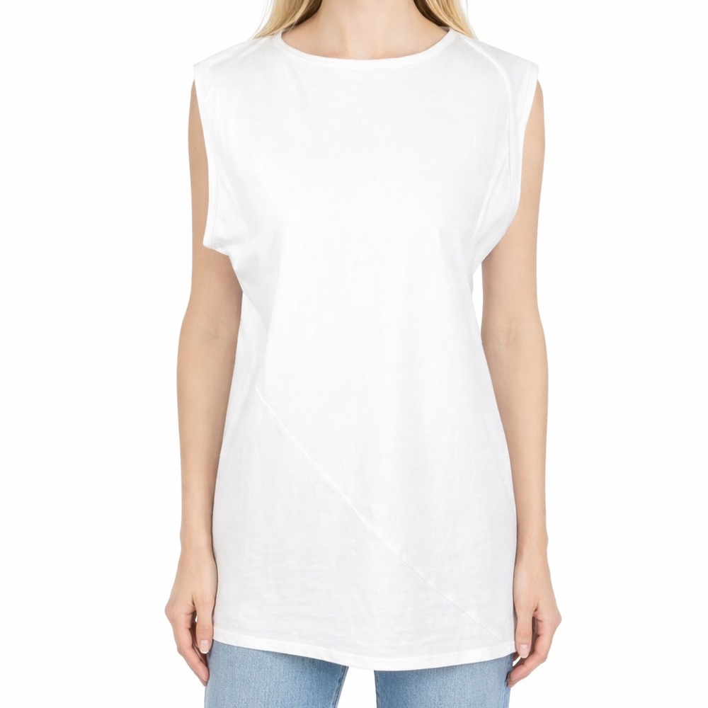 Shamask White Asymmetrical Seamed Tunic Tank Lagenlook Boxy Artsy Size 2 12/14 L